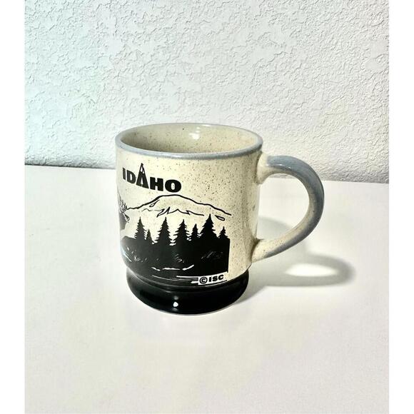 ISC Vintage Tan Speckled Idaho State Souvenir Coffee Mug Elk and Mountains Theme - Picture 6 of 6